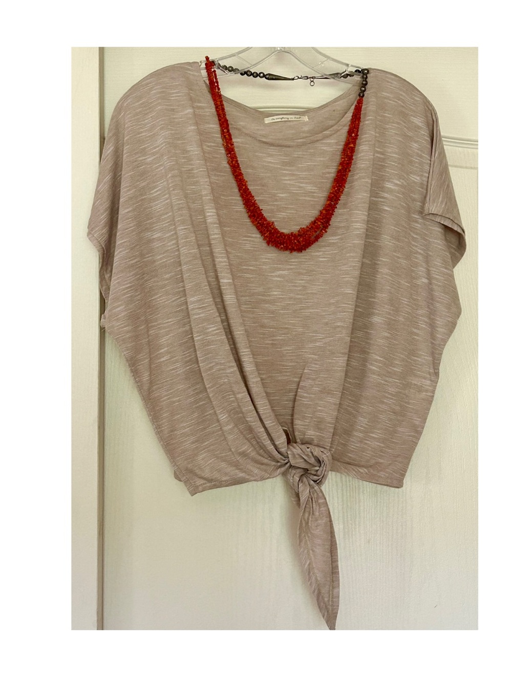 Women's Tie-Front Short Sleeve Top - Beige